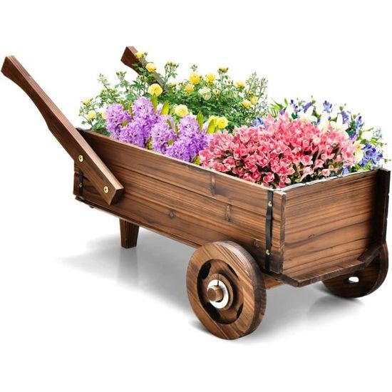 GOPLUS Brouette à Roulettes, Chariot de Plantation avec Trous de Drainage, Support à Fleurs avec Poignées