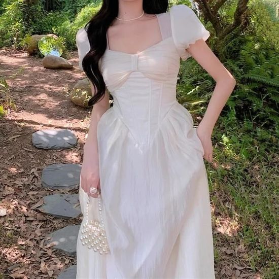 Robe elegante blanche a manches bouffantes pour femmes Beige A1998 Blanc Cdiscount Pret a Porter