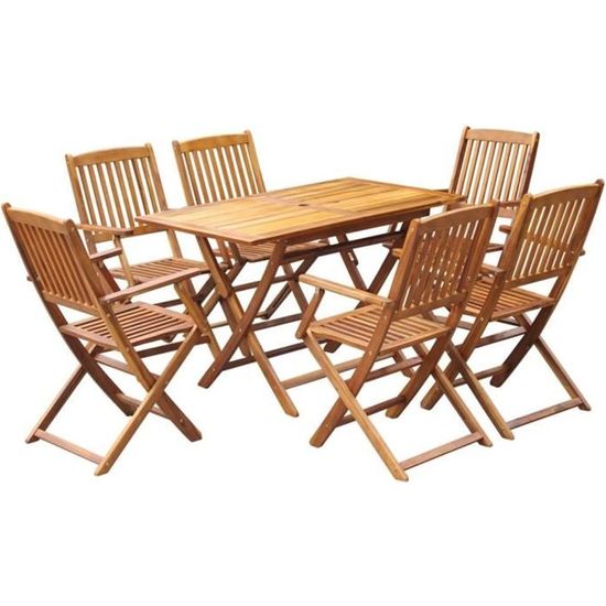 Ensemble de mobilier de jardin - OVONNI - Bois d'acacia massif - Table et chaises pliables - Marron