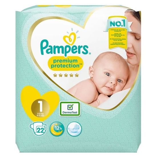 LOT DE 6 - PAMPERS : Premium - Couches Pampers New born T1 (2-5 kg) - 22 couches