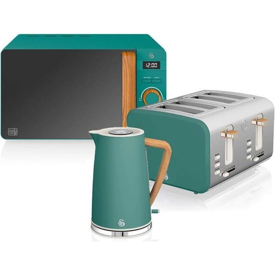 Bouilloire Electrique Acheter Swan - STRP2070CNEU Retro Set Petit-Déjeuner Bouilloire 1,8L Grille-Pain 2 Tranches Micro-ondes 20L 850W Crème Pas Cher Grille Pain