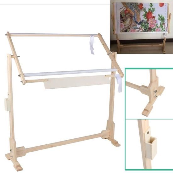 Tambour à broder avec support, cercle à broder en bois sur support 60 cm - 50 cm (24 - 19,5), kit d'outils et fournitures de broderie - France