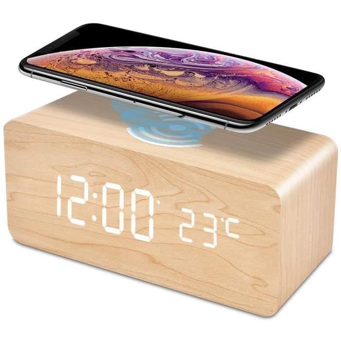 Réveil numérique avec grand écran, fonction snooze de 9 minutes, format