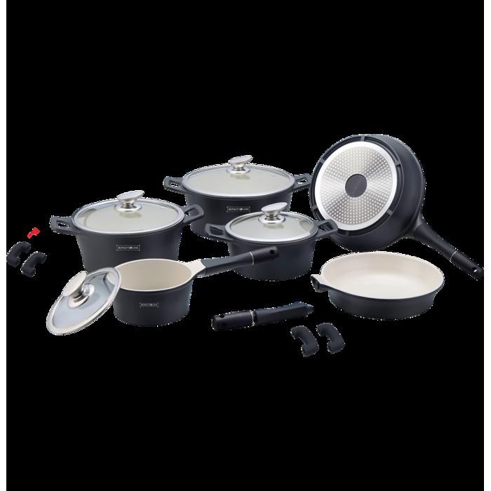 Set de 4 casseroles et 2 poêles avec revêtement en céramique - Tailles différentes - Noir