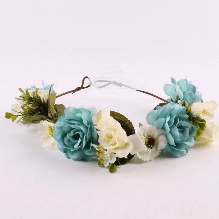 Couronne Bohémienne Fleurs Bleus et Blanches