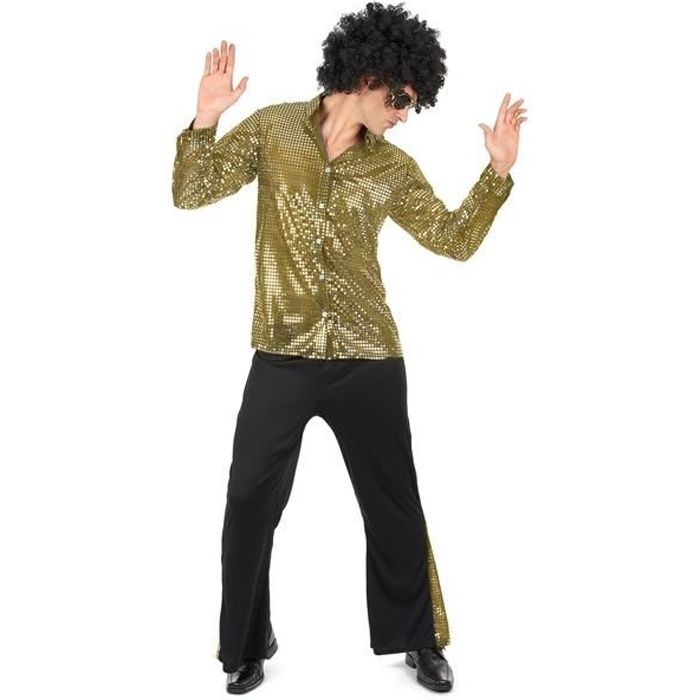 Costume pour homme style disco déguisement paillettes année 80 L * Couleur : noir et doré pailleté * Matière : 100% Polyester *