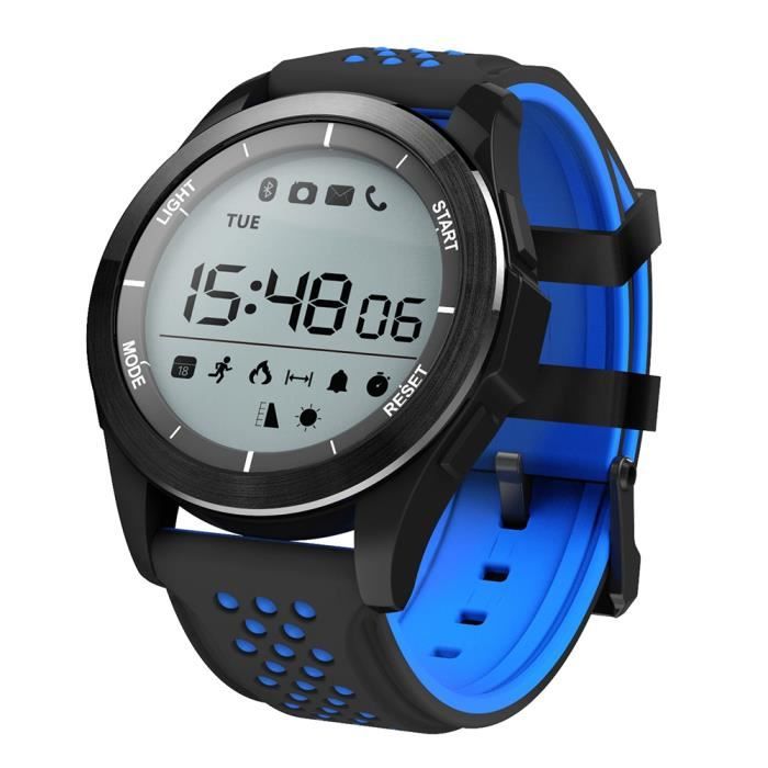 NO.1 F3 montres connectées smartwatch BLEU ET NOIR Sports Bluetooth 4.0 IP68 étanche caméra à distance rappel sédentaire podomètre