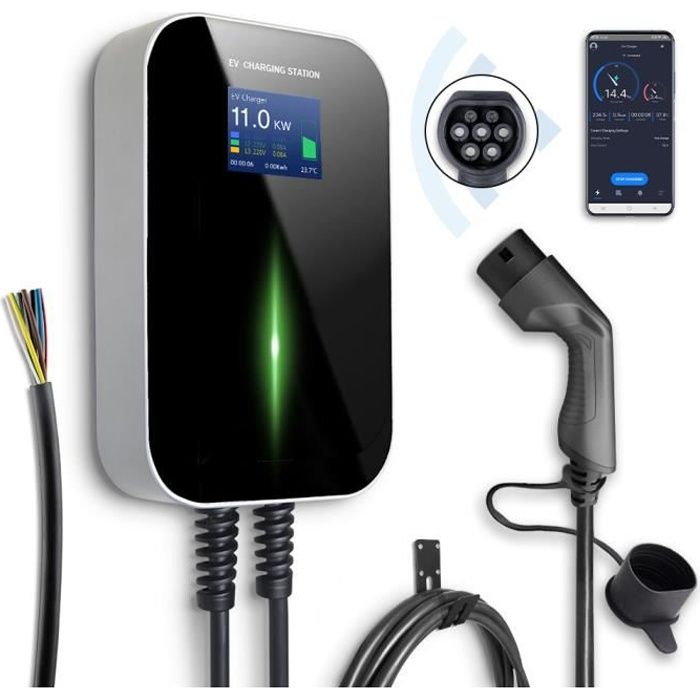 Morec APP 11kw 16A Triphasé VE Wallbox Borne de Recharge Connexion Bluetooth/Wifi avec Type 2 Câble