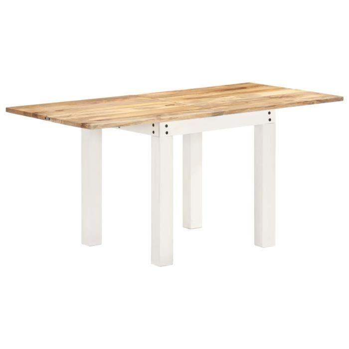 YUY Table à dîner extensible Blanc 82x(80-160)x76 cm Bois manguier