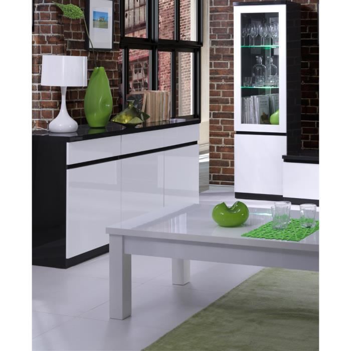 Buffet, bahut, enfilade 3 portes et 3 tiroirs FABIO. Noir et blanc laqué high gloss. Meuble design pour votre salon salle à manger