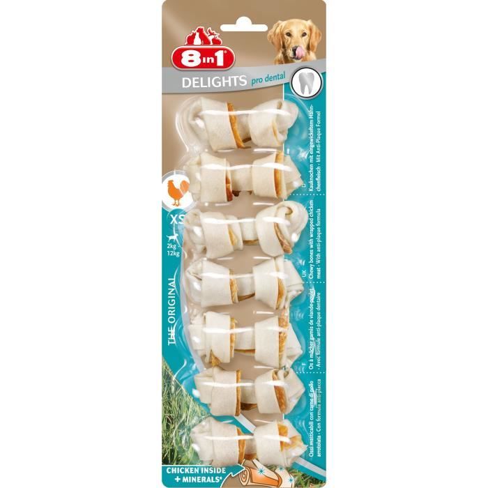 8in1 Os à mâcher au poulet Dental Delights - Taille XS - 7 pièces - Pour chien