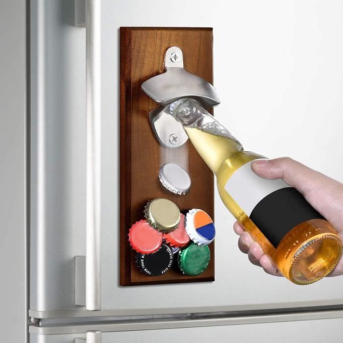 Décapsuleur de bière magnétique mural rétro en bois avec autocollant h3871