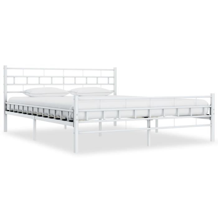 Lit adulte en métal 160 x 200 cm ,Structure de lit solide en acier blanc ,élégant et classique