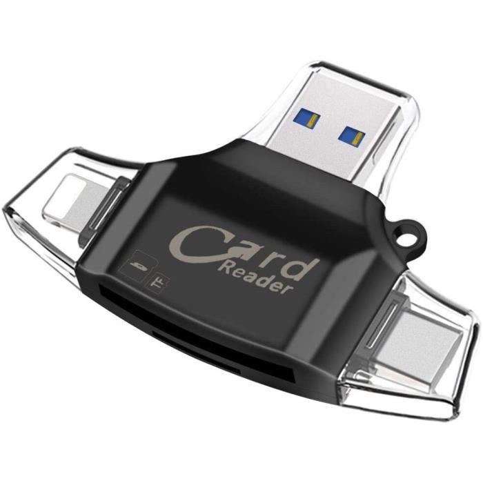 Adaptateur Carte SD,AUELEK Lecteur Carte SD USB,Lecteur de Carte Mémoire 4 en 1 USB 2.0 Standard/Type C/Micro USB Adaptateur Carte M