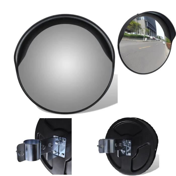 kelinthroom® Panneaux de signalisation routière Miroir de trafic convexe d'extérieur Plastique PC Noir 30 cm