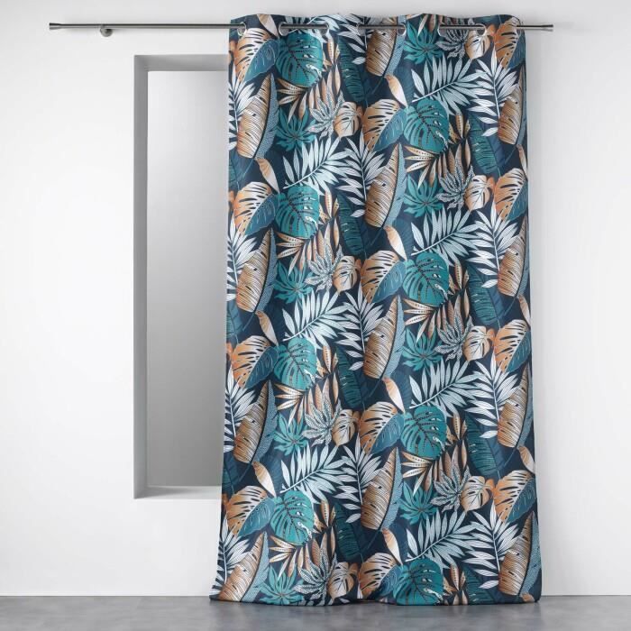 RIDEAU A OEILLETS 140 x 280 CM POLYESTER IMPRIME ALIANOR BLEU