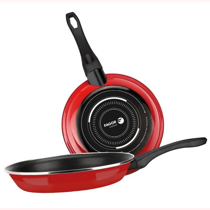 Set de 2 Poêles à Frire Induction 20-24cm Acier Émaillé, Antiadhésif sans PFOA FAGOR Optimax   Rouge 01595