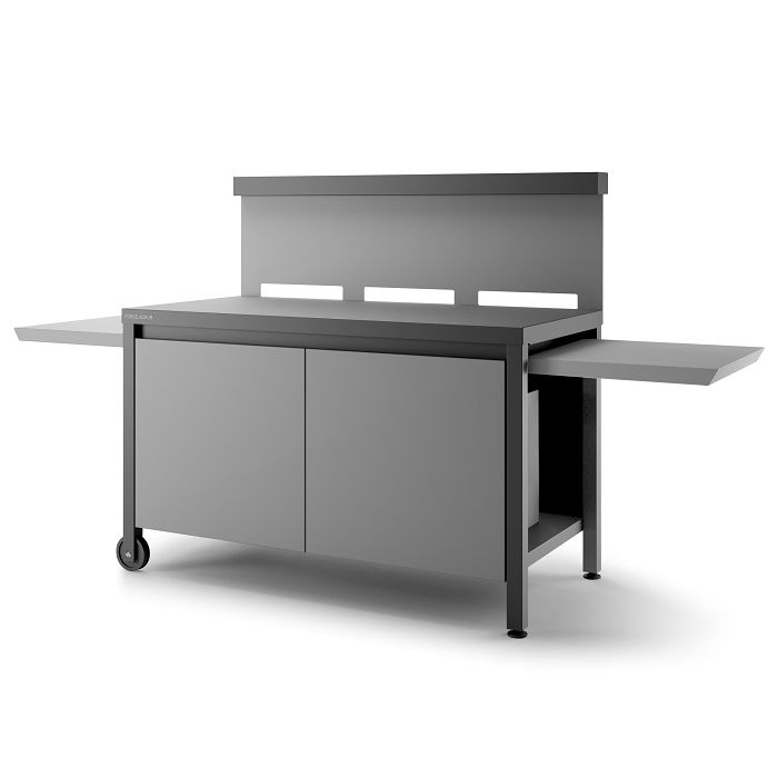 Table roulante crédence fermée en acier Forge Adour - Noir et gris clair mat Gris/Noir