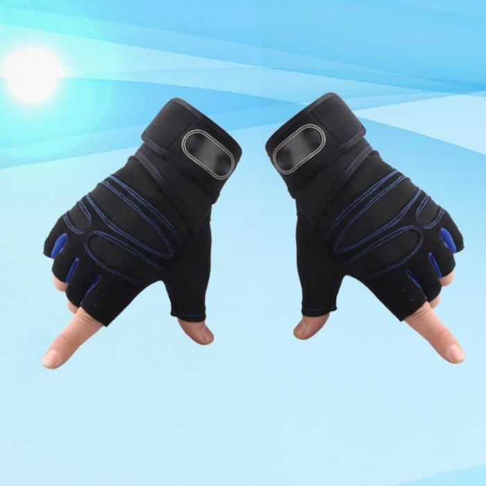 1 paire de gants de sport à demi-doigts pour hommes, d'équitation en plein air, de musculation (bleu foncé, GANTS - SOUS-GANTS