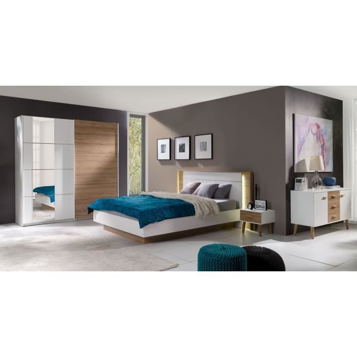Chambre à coucher complète ARTUR. Lit avec coffre 180x200 cm + sommier + chevets + commode + garde robe. Produit type scandinave