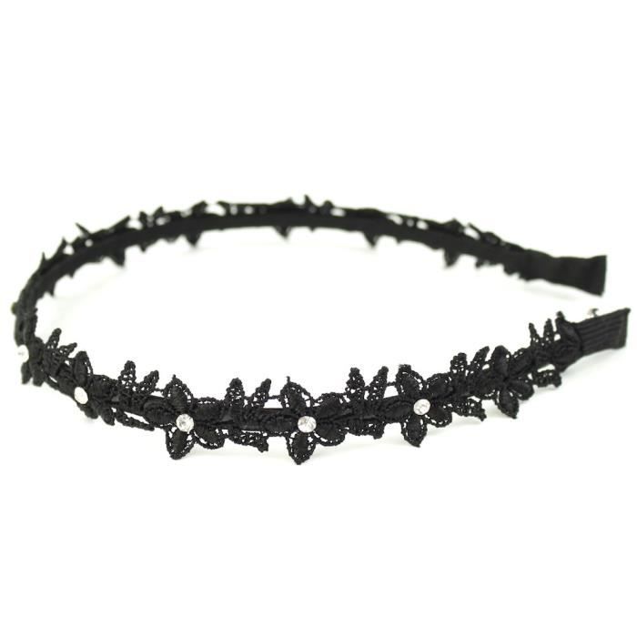 Serre tête fleur tissu dentelle - noir - RC002897