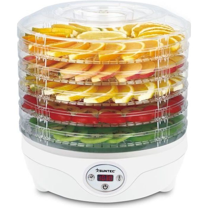 SUNTEC Déshydrateur alimentaire FDH-8595 Dörthe digital, 5 étages réglables en hauteur (1,5-3cm), minuteur