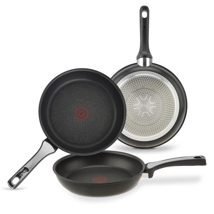 Tefal Expertise – Set de 3 poêles en Aluminium DE 21, 24 et 26 cm, Anti-adhésives, avec Renfort en Titane, pour Tous Types de Feu