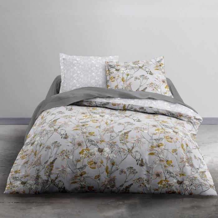 TODAY Parure de lit 2 personnes - 220 x 240 cm - Imprimé gris Floral CRAZY Elyse