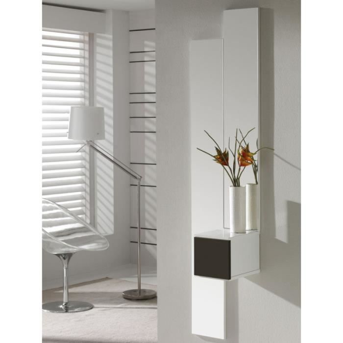 Meuble d'entrée Blanc/Laque marron + miroir - SIRRA - L 20 x l 29 x H 20