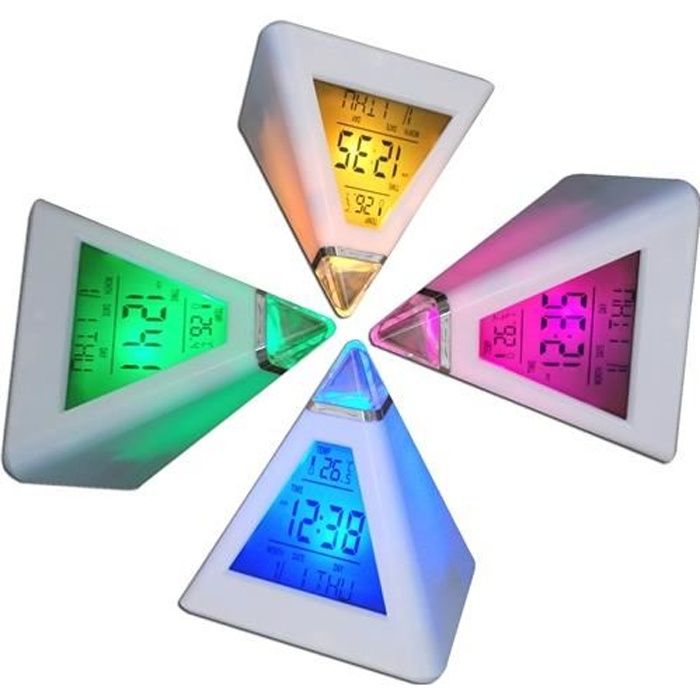 TRIXES Réveil horloge digitale pyramide avec 7 LED aux couleurs changeantes