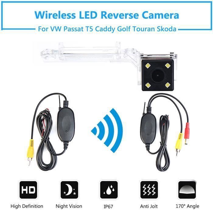 za001-NEUFU Caméra de Recul Arrière HD 4-LED Sans Fil IP67 Pour VW Passat T5 Caddy Golf Skoda