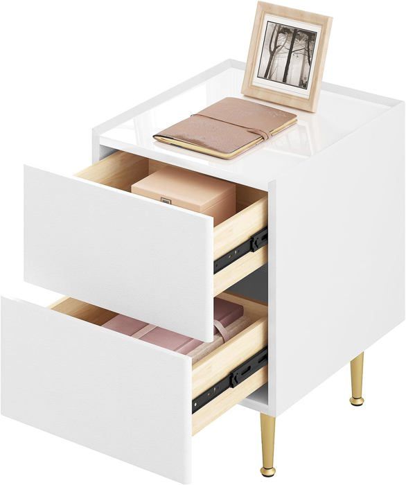 woltu table de chevet avec 2 tiroirs, table d'appoint moderne 35x40x51cm, montage facile, blanc+doré w0ett0149