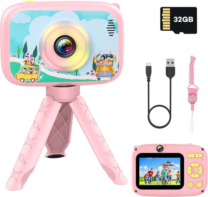 Appareil Photo Instantané Ixydor Pour Enfants – 1080P, Écran 2,4 Pouces, Impression Thermique Noir Et Blanc, Carte 32GB, Cadres Filtres – Rose