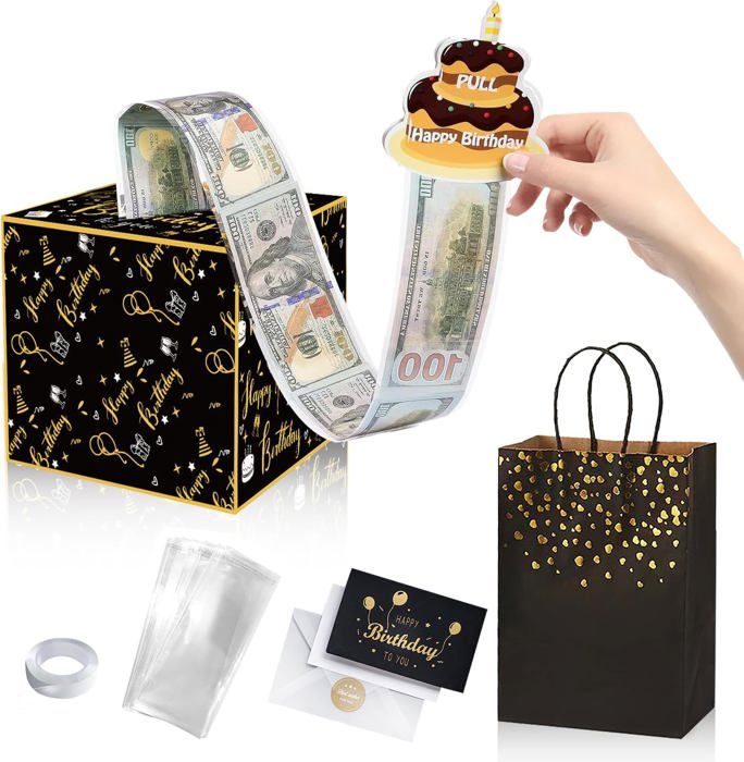 Boîte Surprise Anniversaire Explosion Box - Cadeau DIY Avec Tirelire à Billets, Carte, Kit Complet (Bleu)