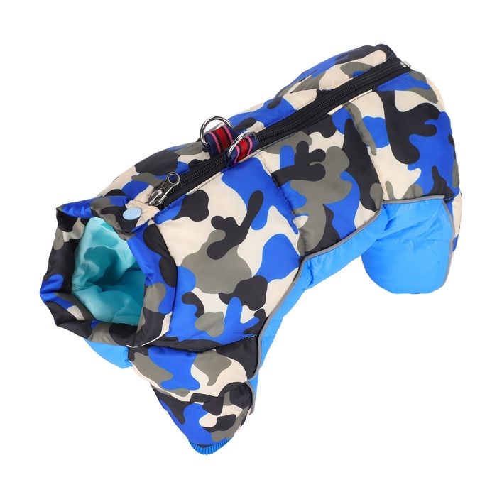 Meilleurs prix pour Vêtements dhiver pour chien de compagnie garde au chaud coupe-vent quatre pattes fermeture éclair au dos camouflage bleu 10#