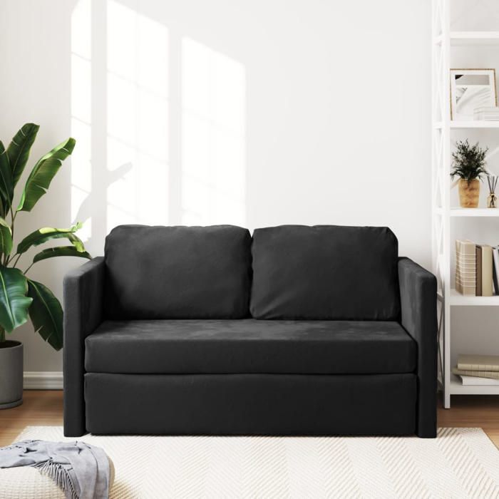 Lit banquette 2 places - convertible - Canapé-lit 2 en 1 noir 122x204x55 cm velours CAL6063718