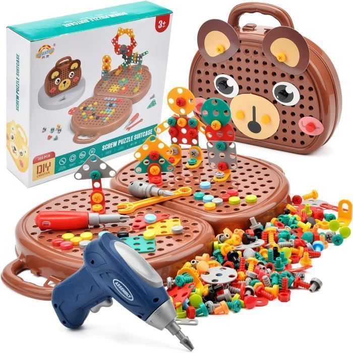 Kit de Mosaique Enfant Puzzle 3D - Montessori - Ours - 203 pices - Jouet ducatif avec perceuse lectronique couleurs pastel YYV