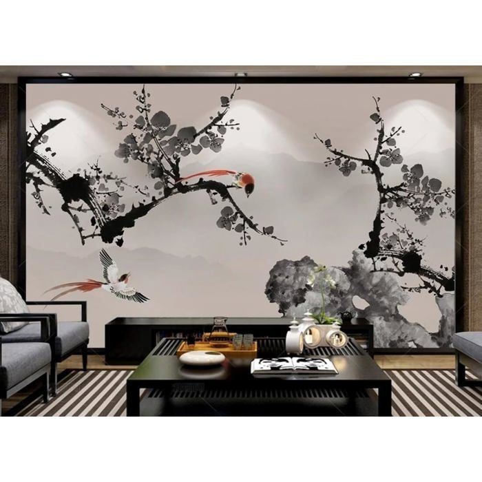 Papier Peint Panoramique noir et blanc 3d Tapisserie Murales Chinois ...