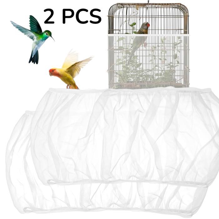 Comparer les prix de 2 pièces - Couvre-cage à oiseaux réglables - Filet de protection anti-éclaboussures - Blanc - Respirant et facile à installer