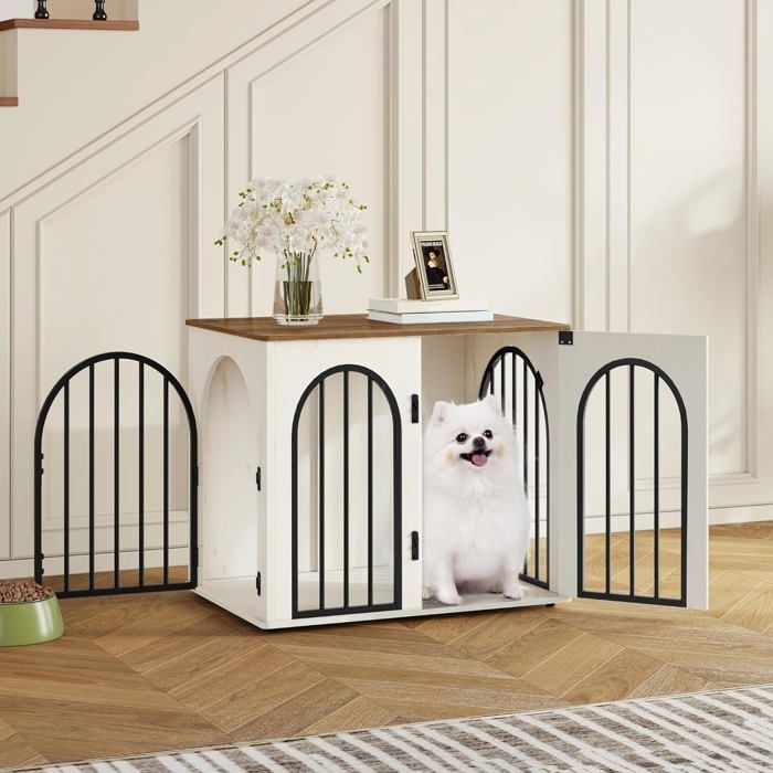 Meilleurs prix pour 68cm Cage pour Chiens Niche Moderne pour Chiens Intérieur Cage pour Chiots 3 Portes Porte arquée68 x 48 x 56 cmBlanc et