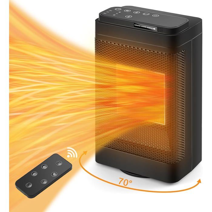 Chauffage D'appoint électrique 1500W Silencieux - Avec Télécommande, Oscillation 70°, 3 Modes - Pour Salle De Bain, Chambre, Bureau - 4