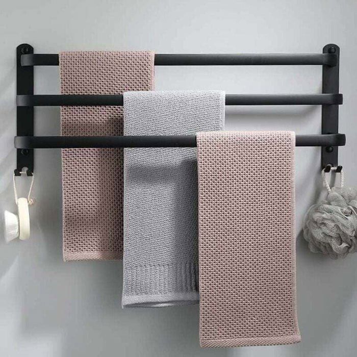 Porte-serviettes mural - PZCC - 70 cm - Noir - Adhésif étanche - Alliage aluminium