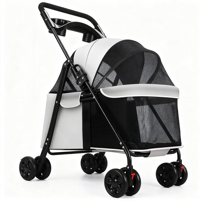 Comparer les prix de Poussette pour Animaux - FIANAO - Pliable Maille Respirante 360° Frein Double Grand Panier de Rangement - Gris