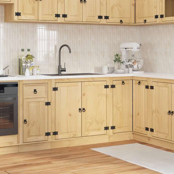 NEW 2026 Armoire de cuisine 1 pc moderne Cabinet de cuisine avec porte SKI Brun Miel 80x46x815 cm Pin massif L4845