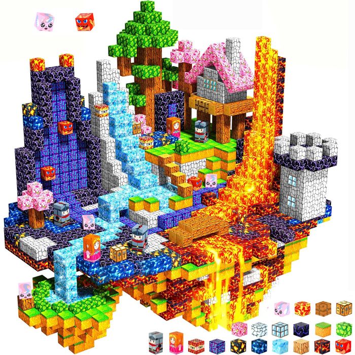 Bloc de Construction Magnetique Enfant 200pcs Cube magnétique Jouet Éducatif Montessori pour Enfants Garçon Fille