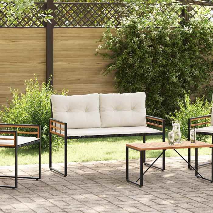 En PromotionBanc à couches en bois avec coussin - SHIELD - Meuble dextérieur - Banquette pour balcon Uni Crème 114x55x77cm 37026