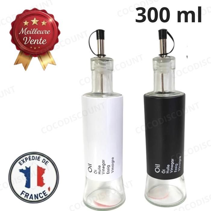 Cobye - Lot de 2 Bouteilles Huile & Vinaigre en Verre 300 ml – Distributeur d’Huile d’Olive Vinaigre Sauce