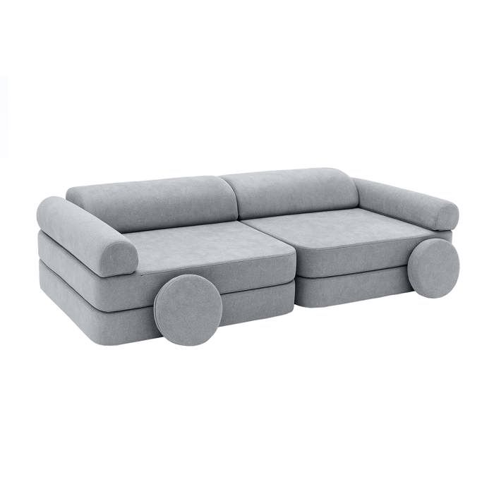 Canapé enfant modulable velours bleu – assise douce et cosy pour enfant