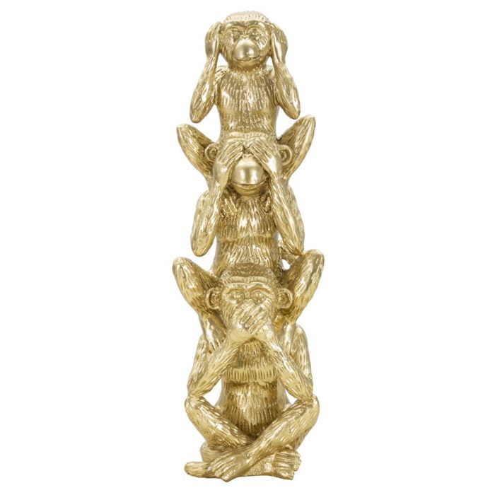 Sculpture Totem Trois Singes Sages en résine dorée - Réf. VK8681847405313