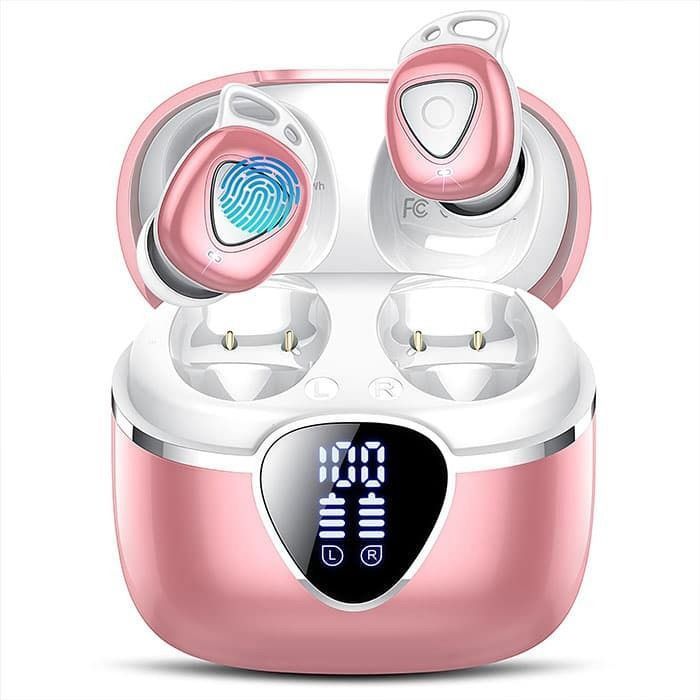 Écouteurs Sans Fil Bluetooth 5.4 HiFi Stéréo avec ENC Réduction Antibruit Mic 40H Autonomie Affichage LED IP7 Étanche - Rose